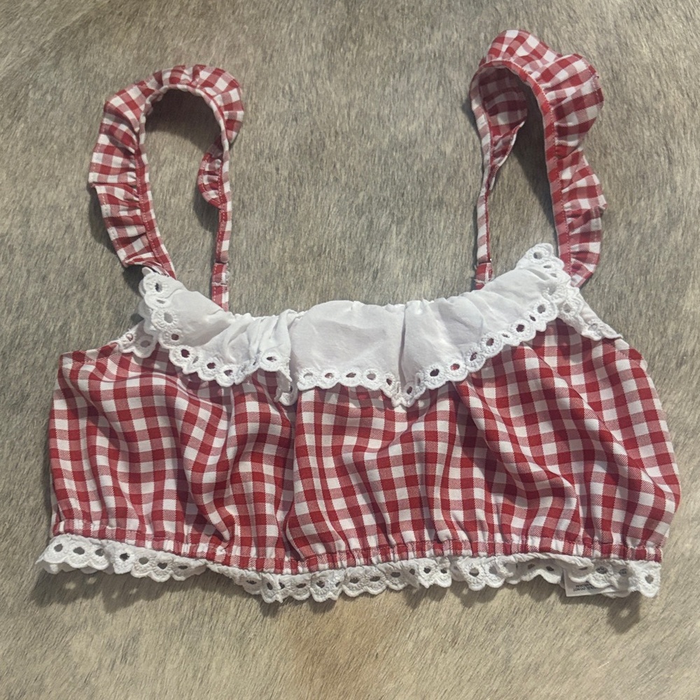 Reformation Red and White Gingham Top